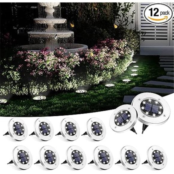 Solar Ground Lights, 12 Pack Solar Lights Outdoor Waterproof,8 LED Solar Powered - Picture 7 of 7